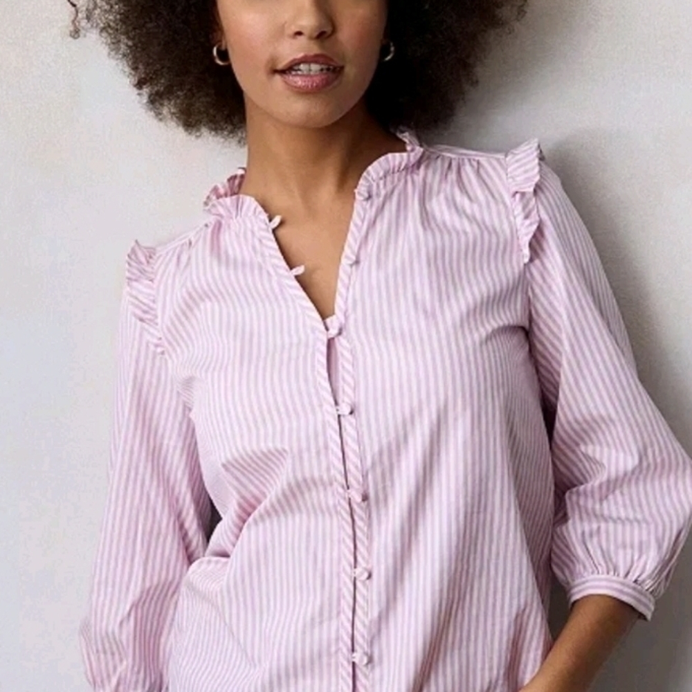 LC Lauren Conrad Lilac Striped Button Down Shirt Sz Large Preloved